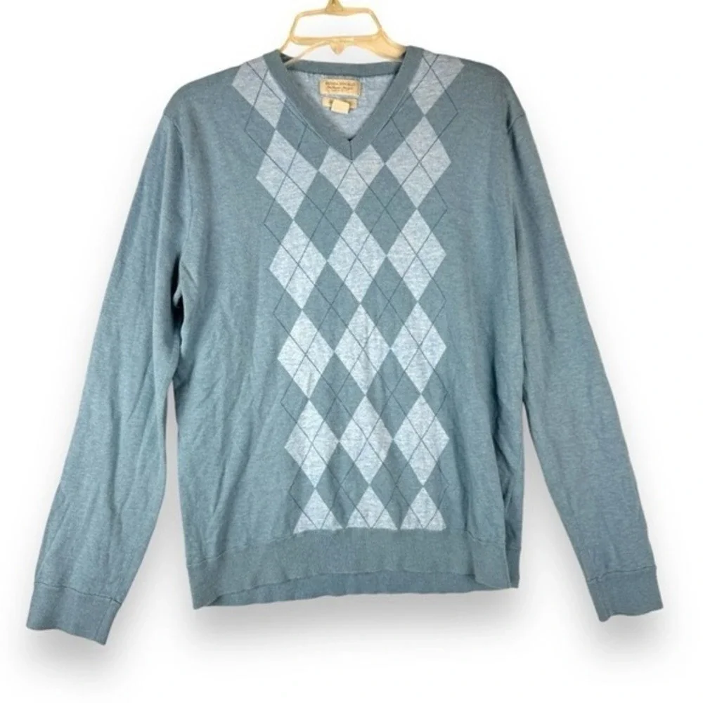 Banana Republic Cotton‎ Cashmere Argyle Mens Sweater Size Large Grandpa Preppy
